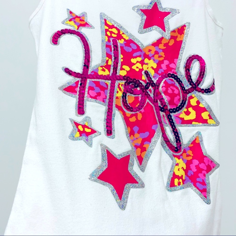 Justice Girl’s White Sequins Tank Top “Hope” - Picture 3 of 4